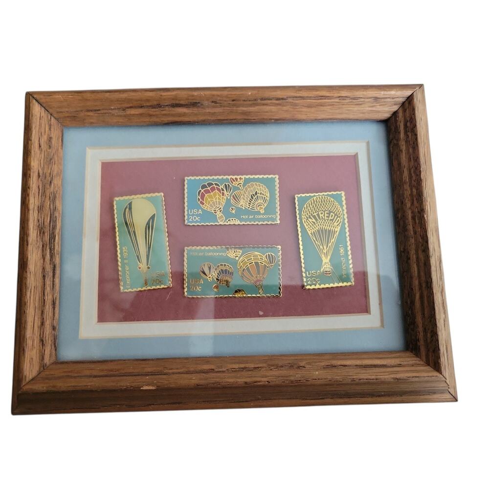 Hot Air Ballooning 20 Cent Stamp Pins USPS Licensed Balloon Framed Set Of 4